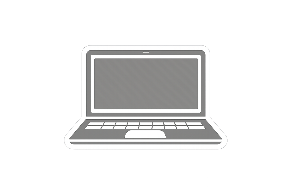 Minimalist white line icon of an open laptop computer on a transparent background